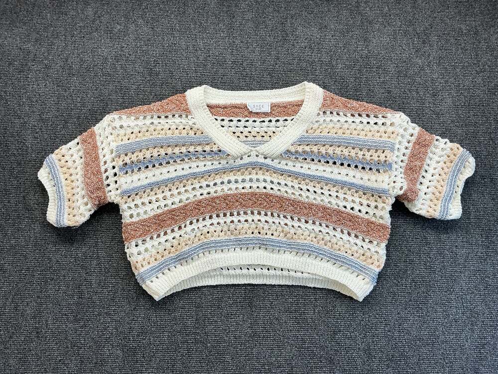 SAGE The Label Striped V-Neck Boho Cropped Knit Sweater